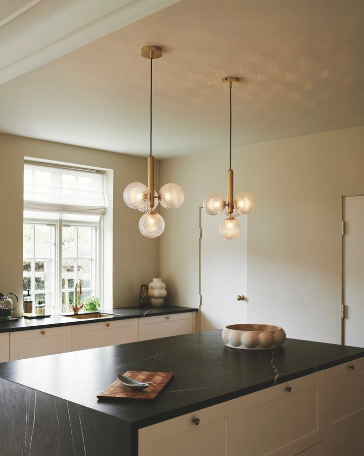 Adjustable Opal & Clear Glass Sphere Pendant Light