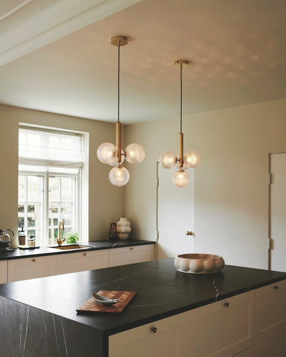 Adjustable Opal & Clear Glass Sphere Pendant Light