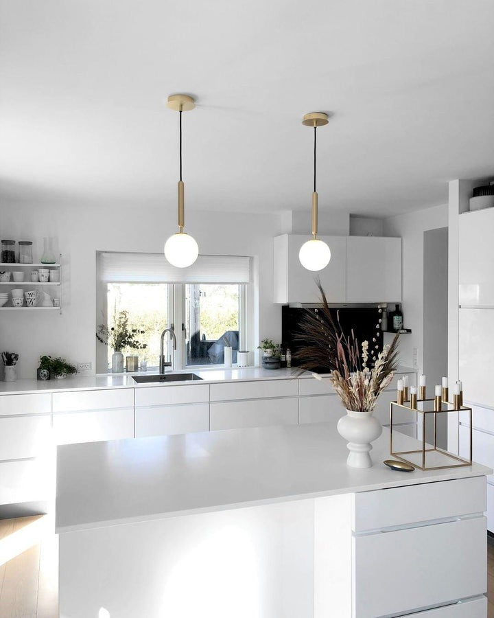 Adjustable Opal & Clear Glass Sphere Pendant Light