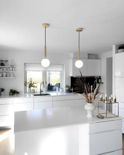 Adjustable Opal & Clear Glass Sphere Pendant Light