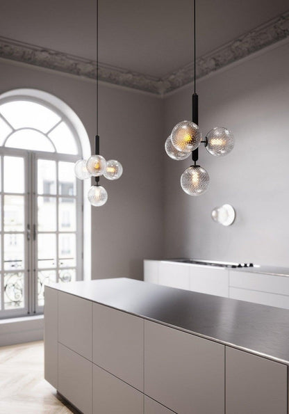 Adjustable Opal & Clear Glass Sphere Pendant Light