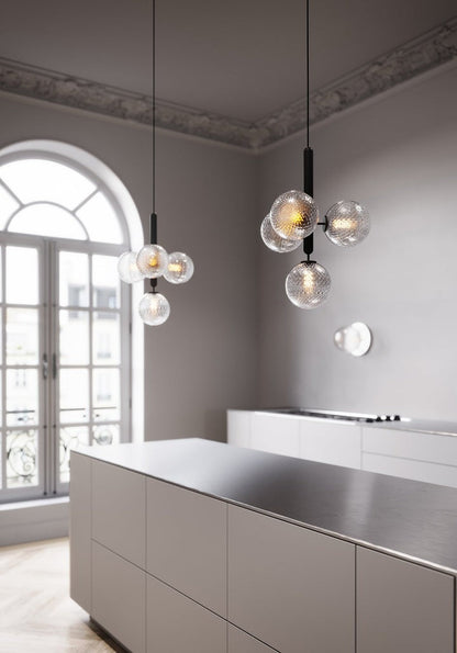 Adjustable Opal & Clear Glass Sphere Pendant Light
