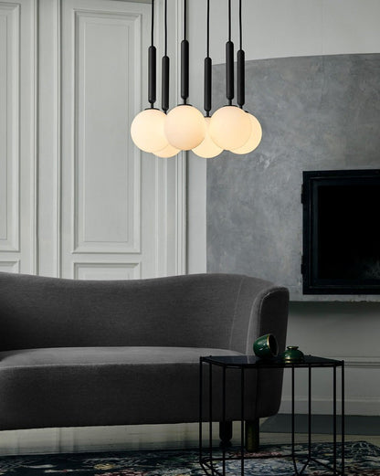 Adjustable Opal & Clear Glass Sphere Pendant Light
