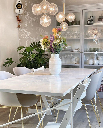 Adjustable Opal & Clear Glass Sphere Pendant Light
