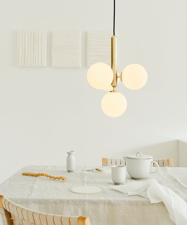Adjustable Opal & Clear Glass Sphere Pendant Light