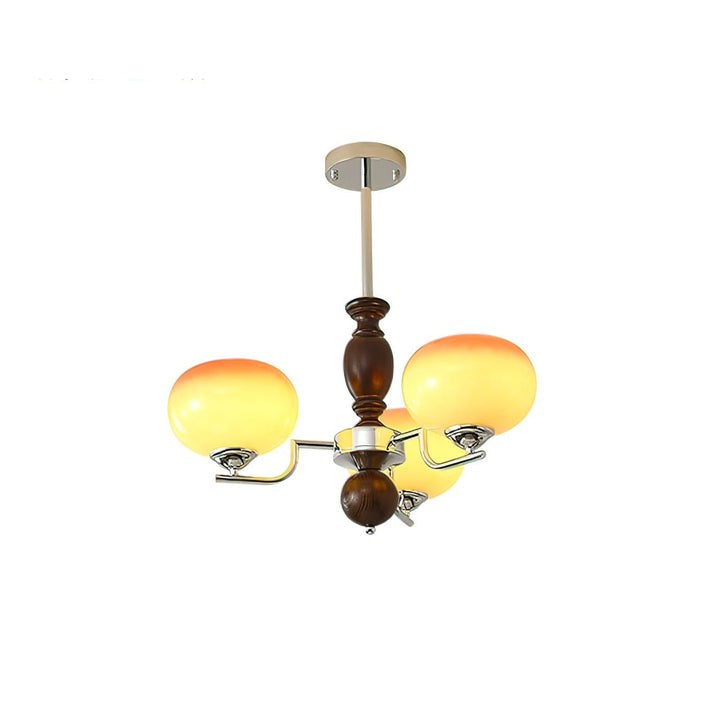 Amber Glass Multi-Arm Chandelier with Walnut Accents