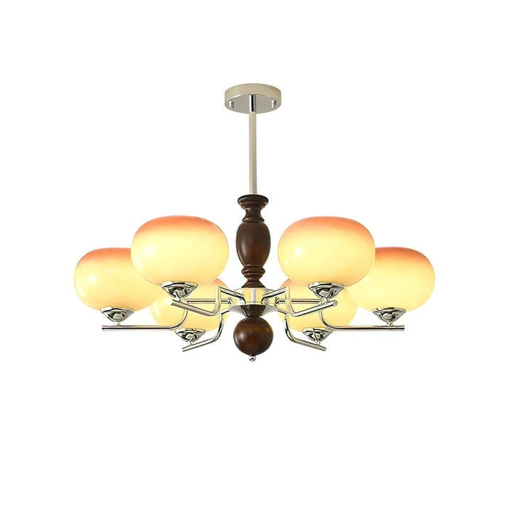 Amber Glass Multi-Arm Chandelier with Walnut Accents