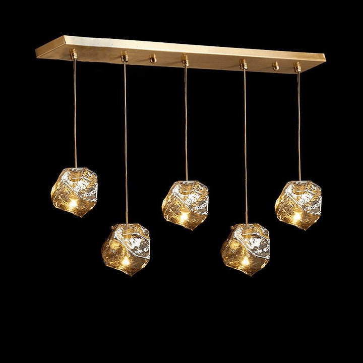 Amber Ice Glass Pendant Light with Brass Hardware