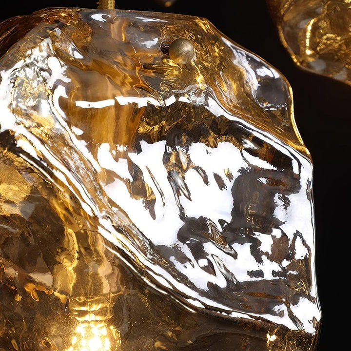 Amber Ice Glass Pendant Light with Brass Hardware