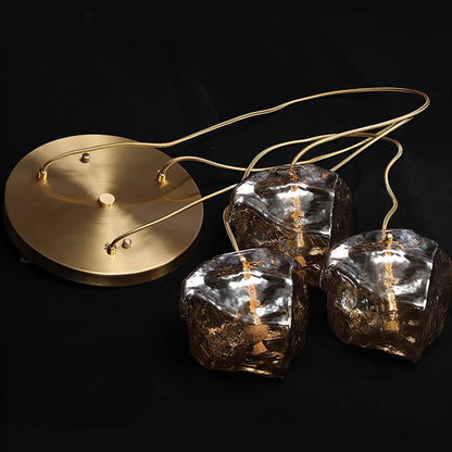 Amber Ice Glass Pendant Light with Brass Hardware