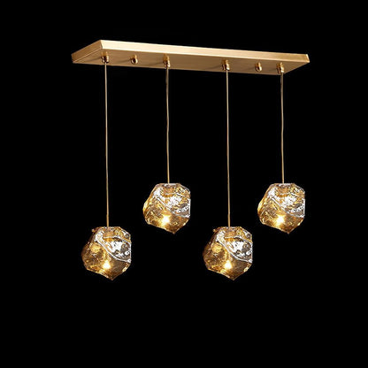 Amber Ice Glass Pendant Light with Brass Hardware