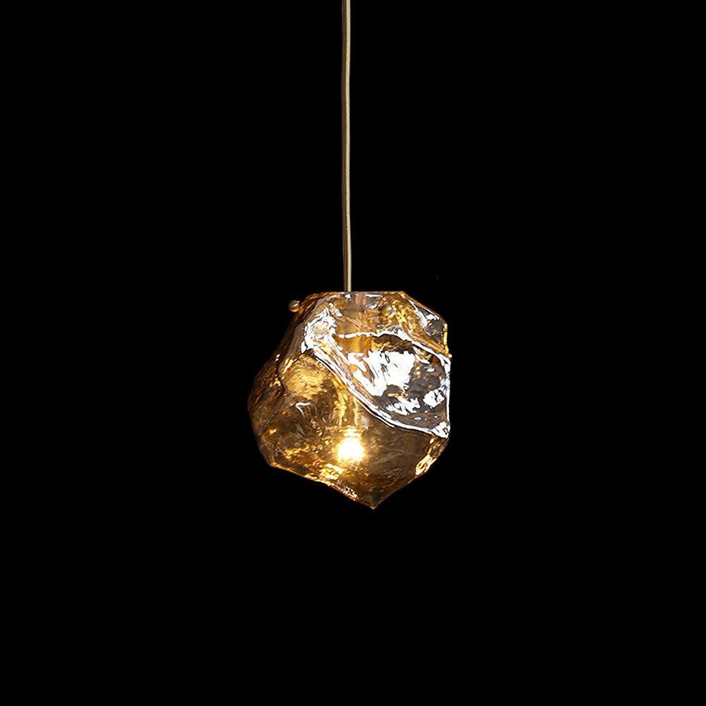 Amber Ice Glass Pendant Light with Brass Hardware