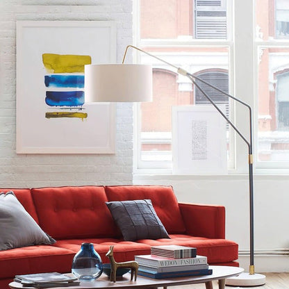 Angled Linen Shade Floor Lamp with Marble Base