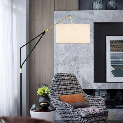 Angled Linen Shade Floor Lamp with Marble Base