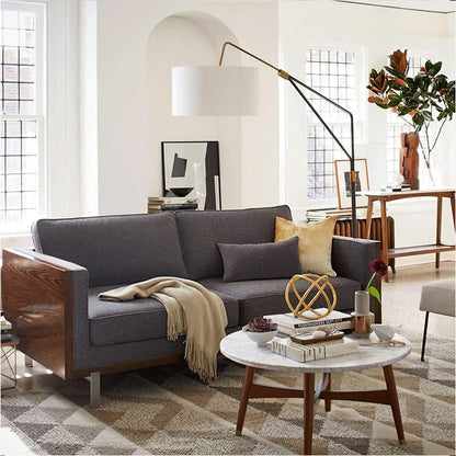 Angled Linen Shade Floor Lamp with Marble Base