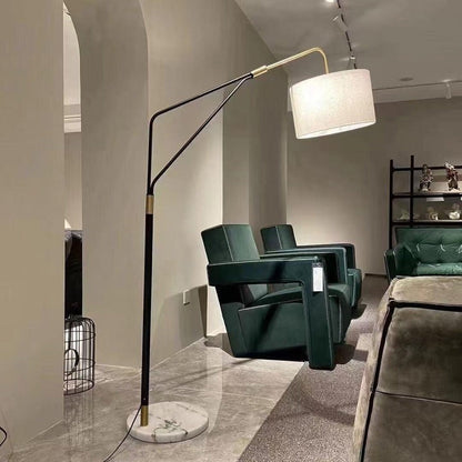 Angled Linen Shade Floor Lamp with Marble Base