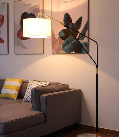 Angled Linen Shade Floor Lamp with Marble Base