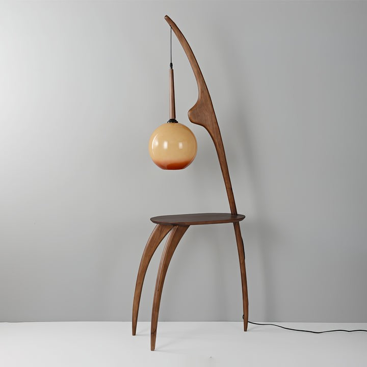 Arched Wooden Floor Lamp with Amber Glass Orb