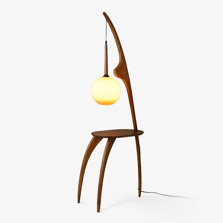 Arched Wooden Floor Lamp with Amber Glass Orb