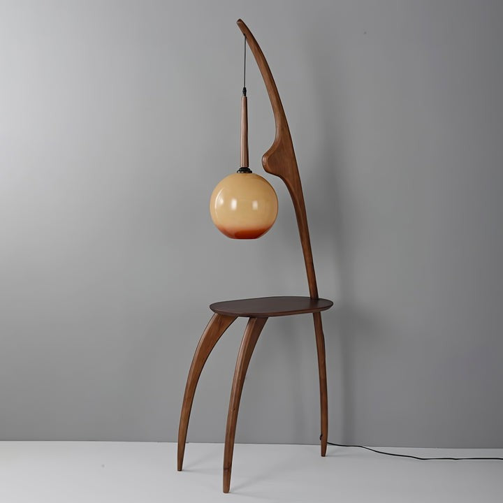 Arched Wooden Floor Lamp with Amber Glass Orb