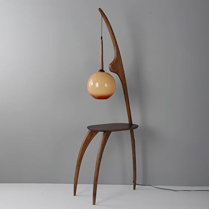 Arched Wooden Floor Lamp with Amber Glass Orb