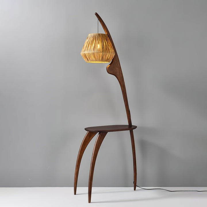 Arched Wooden Floor Lamp with Amber Glass Orb