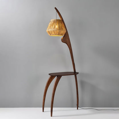 Arched Wooden Floor Lamp with Amber Glass Orb