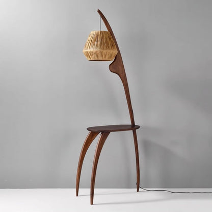 Arched Wooden Floor Lamp with Amber Glass Orb