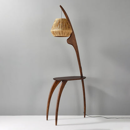 Arched Wooden Floor Lamp with Amber Glass Orb