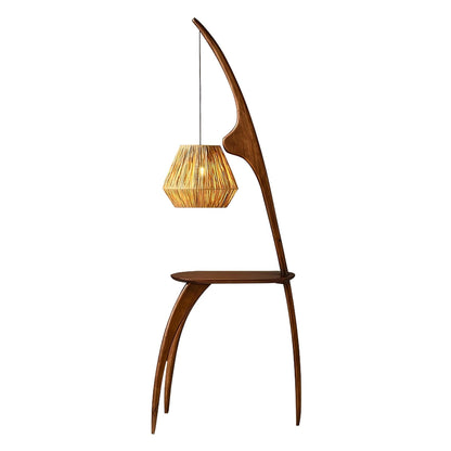 Arched Wooden Floor Lamp with Amber Glass Orb