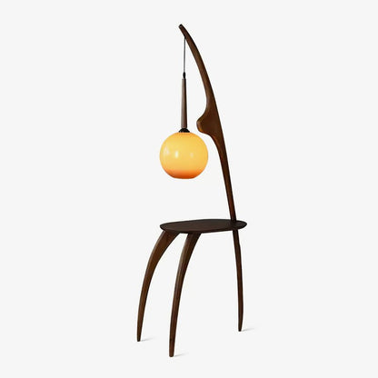 Arched Wooden Floor Lamp with Amber Glass Orb