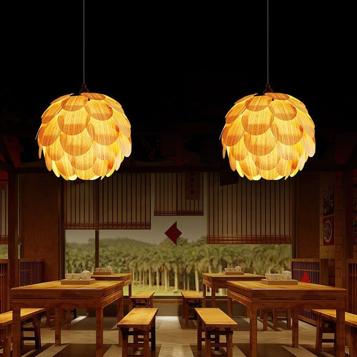 Ash Wood Pinecone Pendant Lamp – Nature-Inspired Ceiling Light