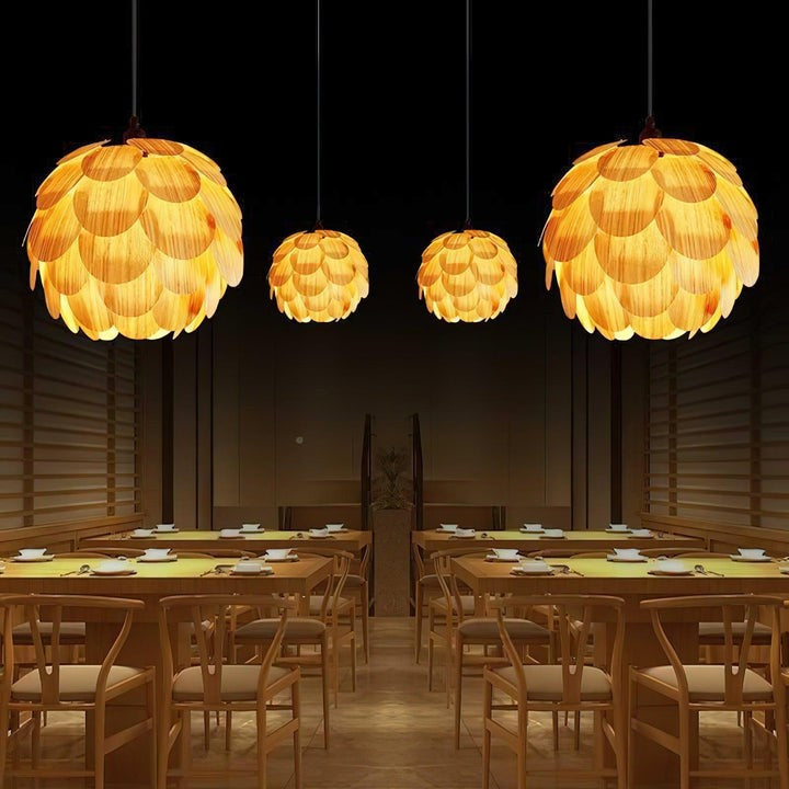 Ash Wood Pinecone Pendant Lamp – Nature-Inspired Ceiling Light