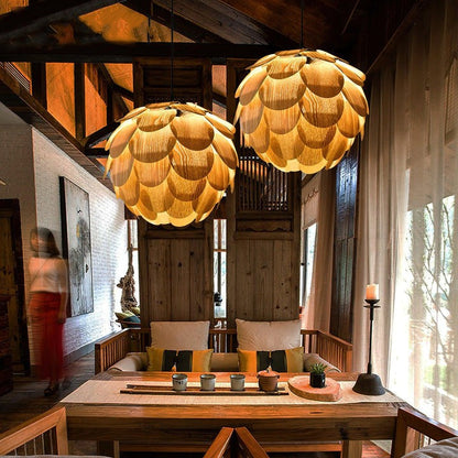 Ash Wood Pinecone Pendant Lamp – Nature-Inspired Ceiling Light