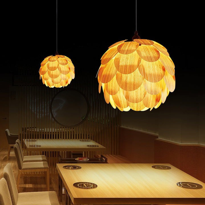 Ash Wood Pinecone Pendant Lamp – Nature-Inspired Ceiling Light