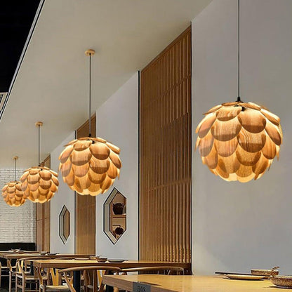 Ash Wood Pinecone Pendant Lamp – Nature-Inspired Ceiling Light