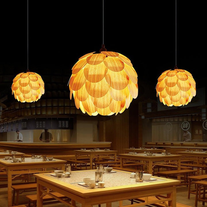 Ash Wood Pinecone Pendant Lamp – Nature-Inspired Ceiling Light