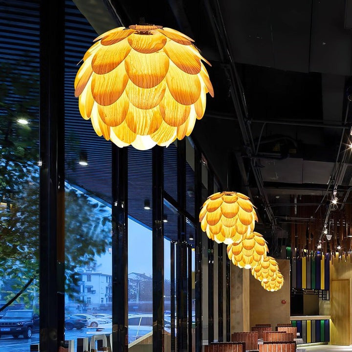 Ash Wood Pinecone Pendant Lamp – Nature-Inspired Ceiling Light