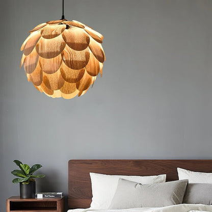 Ash Wood Pinecone Pendant Lamp – Nature-Inspired Ceiling Light