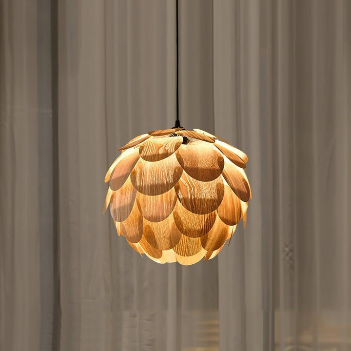 Ash Wood Pinecone Pendant Lamp – Nature-Inspired Ceiling Light
