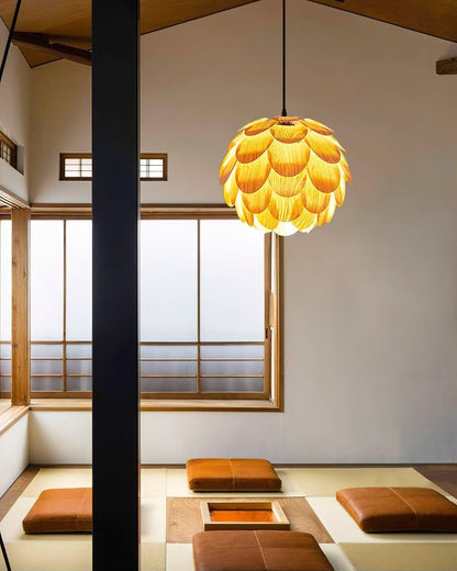 Ash Wood Pinecone Pendant Lamp – Nature-Inspired Ceiling Light
