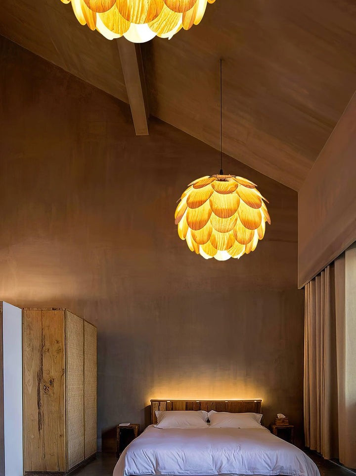 Ash Wood Pinecone Pendant Lamp – Nature-Inspired Ceiling Light
