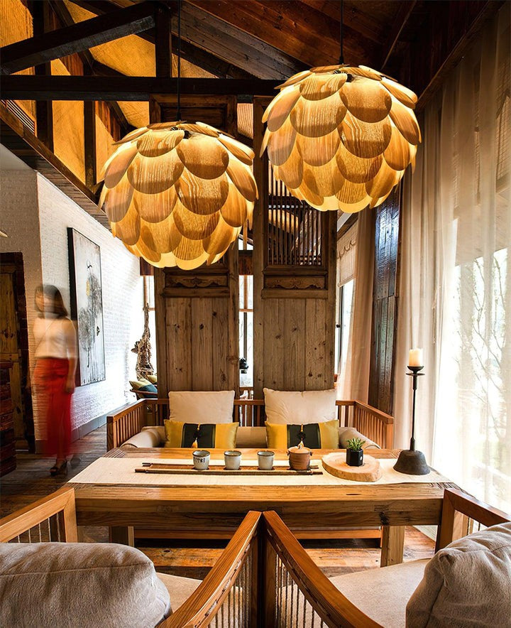 Ash Wood Pinecone Pendant Lamp – Nature-Inspired Ceiling Light