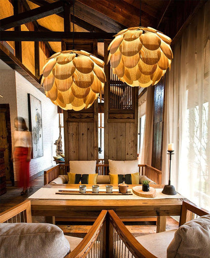 Ash Wood Pinecone Pendant Lamp – Nature-Inspired Ceiling Light