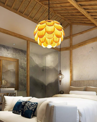 Ash Wood Pinecone Pendant Lamp – Nature-Inspired Ceiling Light