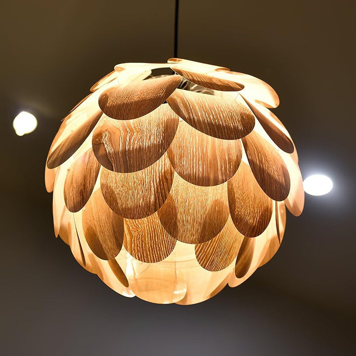 Ash Wood Pinecone Pendant Lamp – Nature-Inspired Ceiling Light