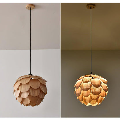 Ash Wood Pinecone Pendant Lamp – Nature-Inspired Ceiling Light