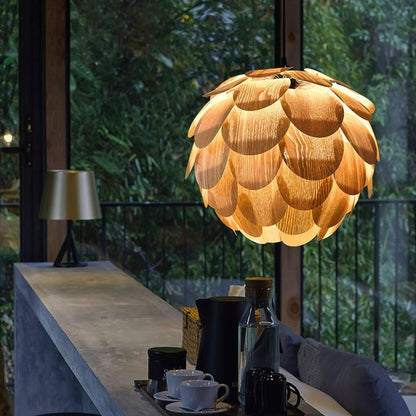 Ash Wood Pinecone Pendant Lamp – Nature-Inspired Ceiling Light