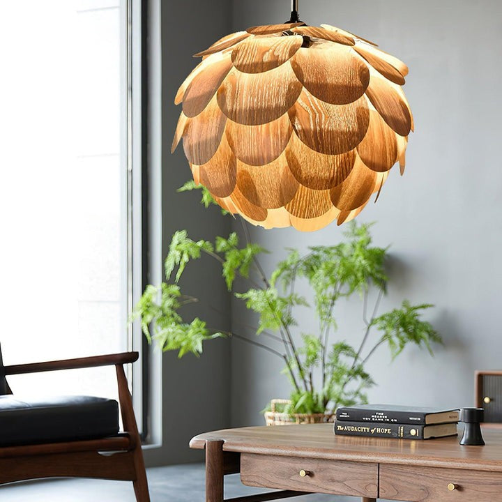 Ash Wood Pinecone Pendant Lamp – Nature-Inspired Ceiling Light