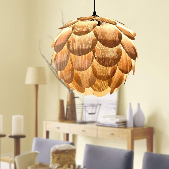 Ash Wood Pinecone Pendant Lamp – Nature-Inspired Ceiling Light